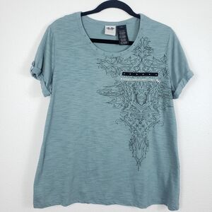 Harley Davidson Womens Zipper Pocket Slub Short Sleeve Grommet Tee